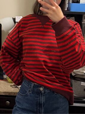 TNA Red and Dark Red Striped Crewneck